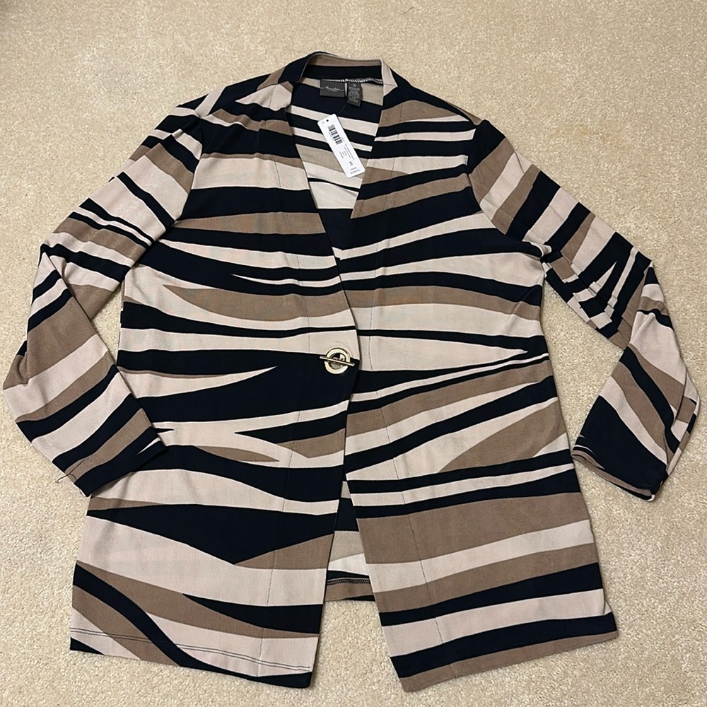 Chico’s Travelers shoreline waves acetate jacket abstract stripes size 3